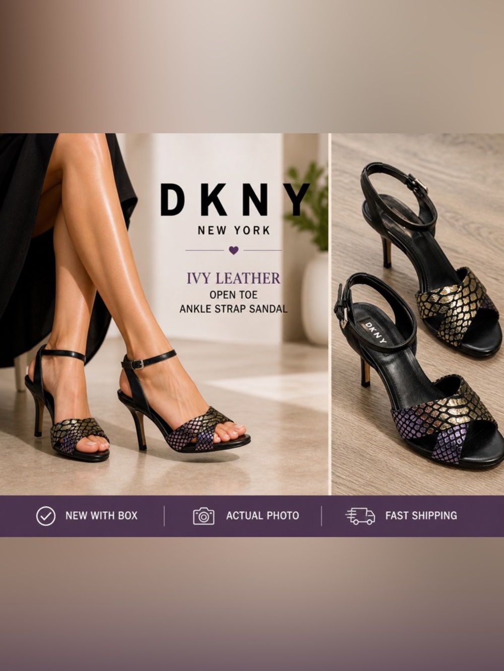 DKNY Ivy Leather Open Toe Ankle Strap Sandal